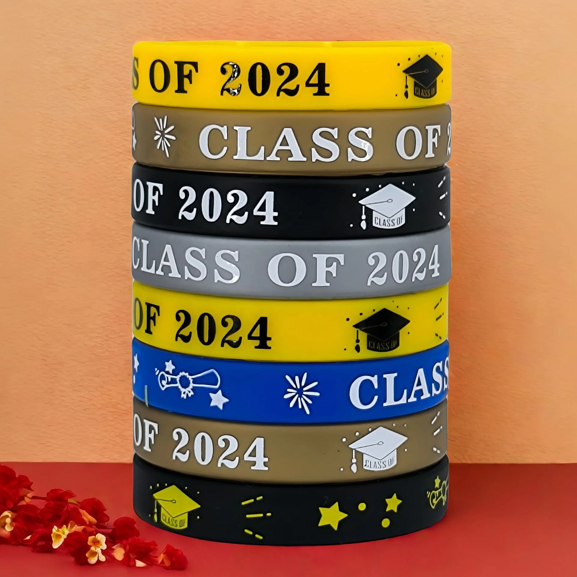 6PCS Rubber Silicone Bracelets Solid Color Silicone Colored Wristbands Bulk Colored Rubber Silicone Bracelets