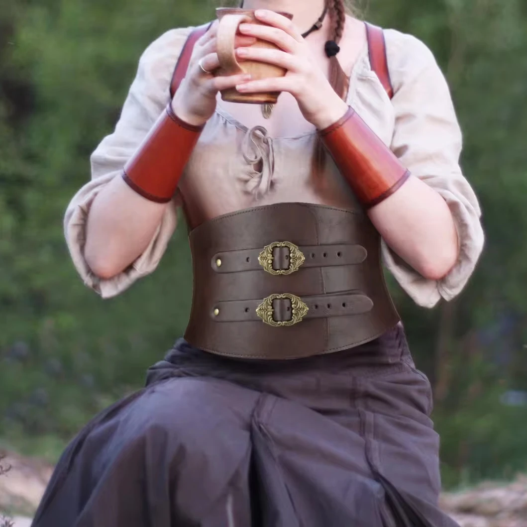 Viking Knight Belt Retro Style Cosplay Prop PU Leather Armor Belt Game Party Rivet Dark Brown Medieval Belt