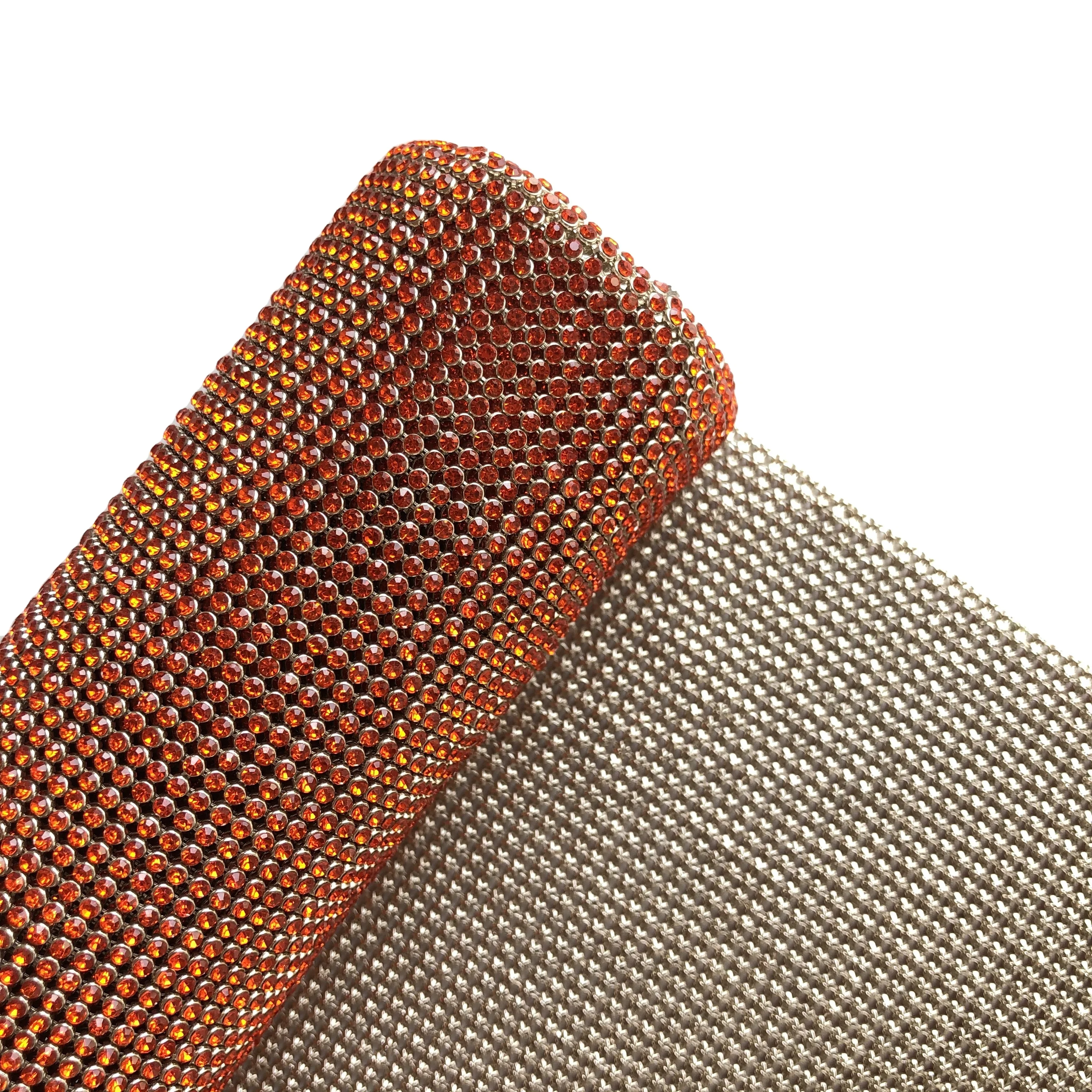 Orange Diamond Aluminum Metal Base With Crystals Clear Crystal Mesh Rhinestone Mesh Roll Crystal Mesh Fabric