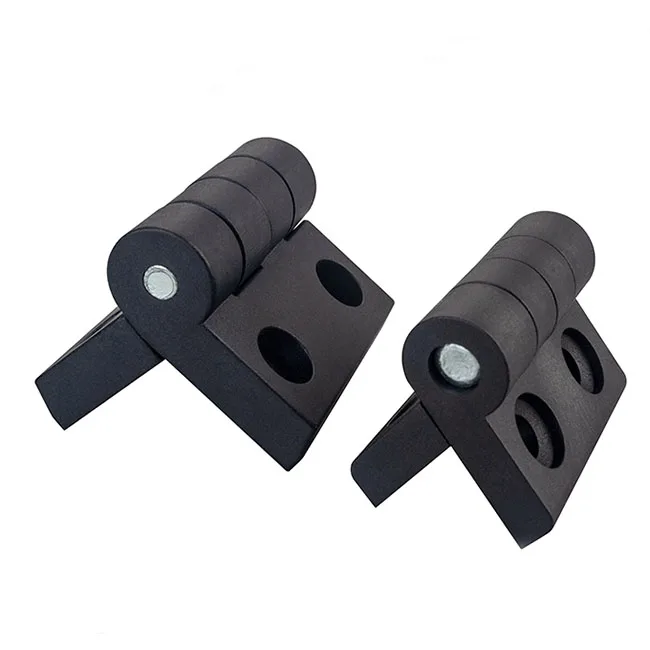 Small black nylon plastic hinge for furniture, cabinets and electrical cabinets