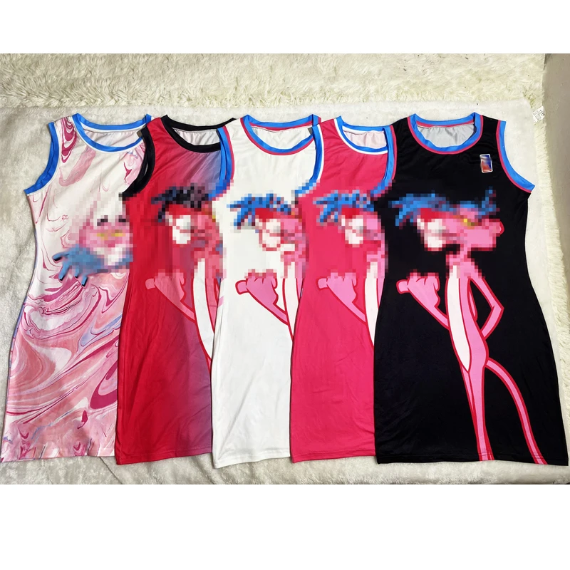 Women Clothes Summer Sleeveless Cartoon Pattern Casual Dresses Mini Bodycon Dress Women