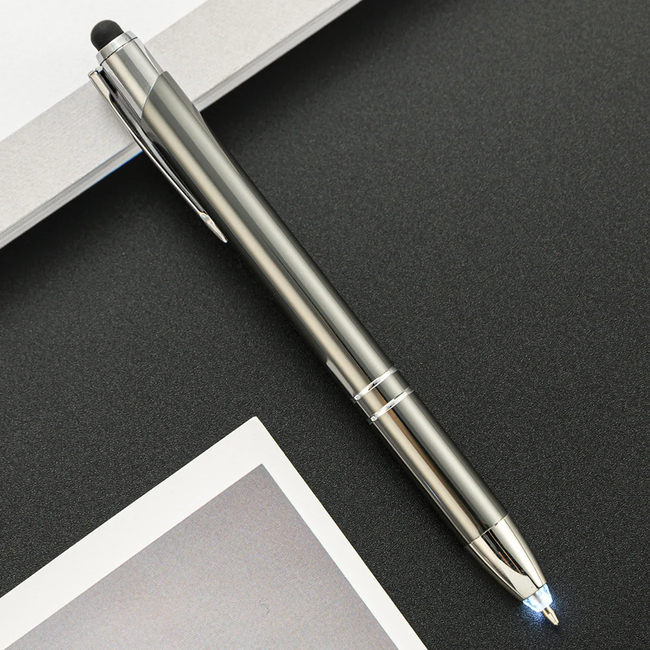 Classic  Metal Pen With Light Led Tip And Stylus Ballpoint Pen Write In Dark Pen