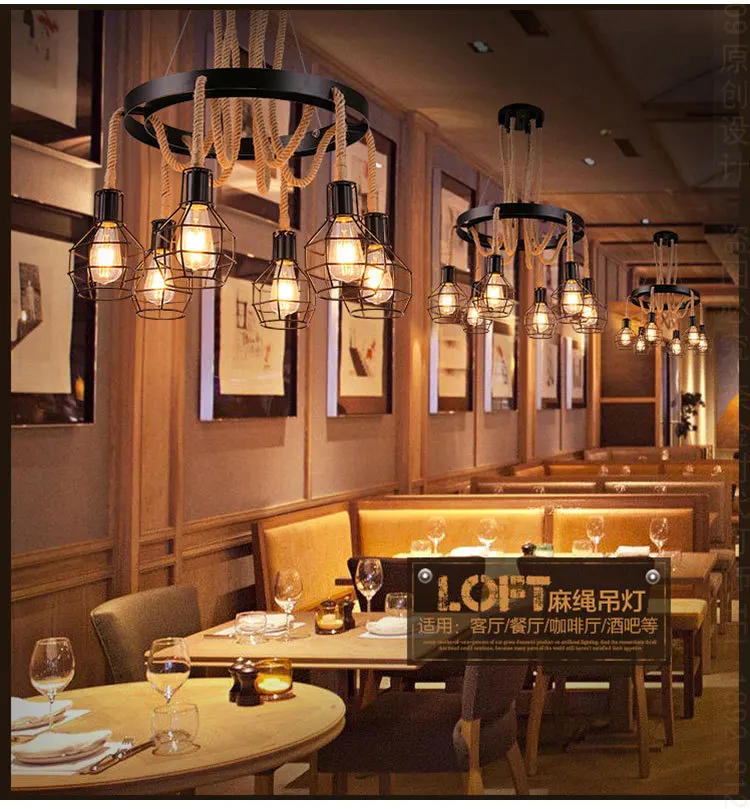Retro Loft Creative Rope Chandelier Restaurant Bar Corridor Hanging Lamps Cafe Balcony Stair Indoor Decoration Pendant Light
