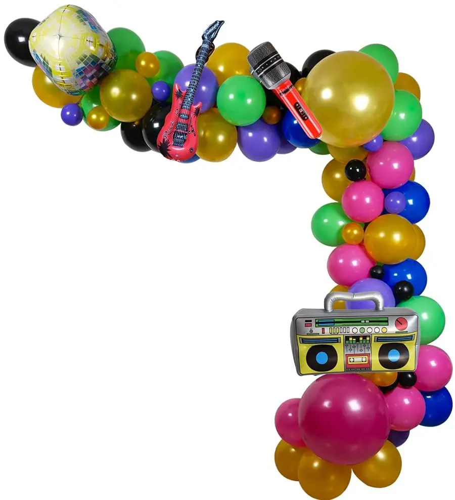 80S Vintage Theme Party 98 PCS Radio Guitar Balloons Arch Kit Colorful Microphone Disco Ball Balloon Garland Kit For Birthday