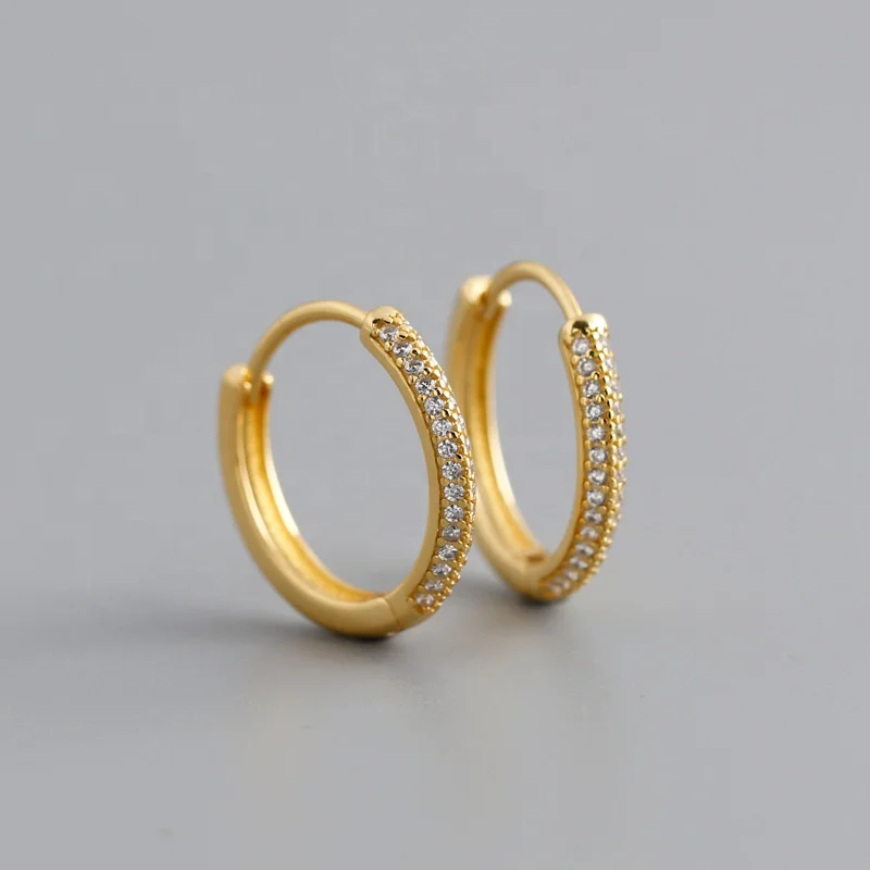 
CLARMER 2021 Fashion new design s925 sterling silver small and large size round circle zircon gold plated hoop earring 