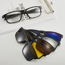 New Wholesale UNISEX  Clip-on TR90 Frame 5 in 1 Polarized PC lens fashion men glasses  women Sun glasses