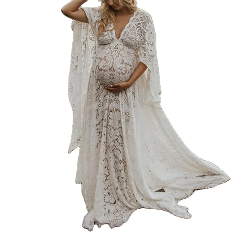 hot selling maternity lace dress women plus size maxi long wedding dress for pregnant