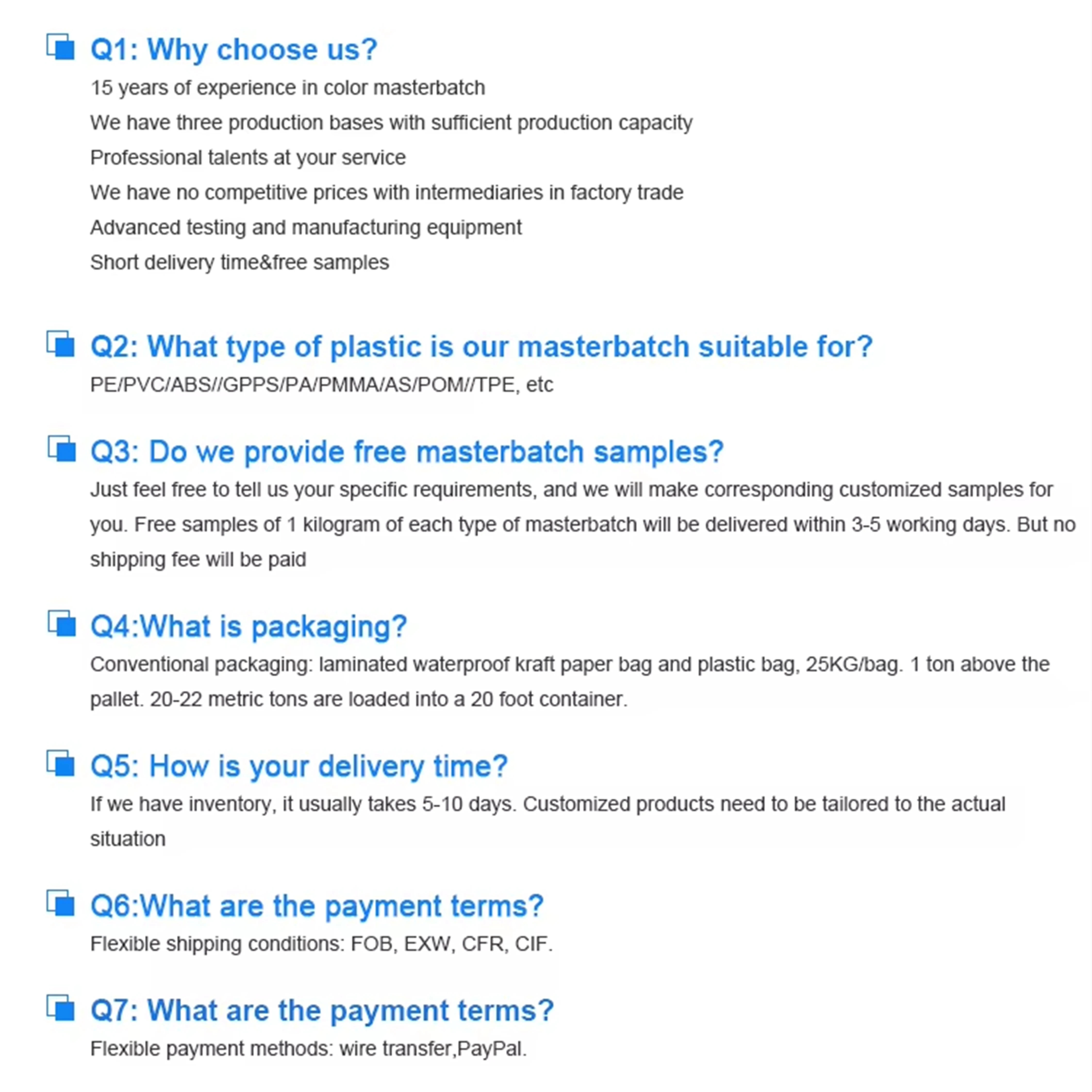 PLA color Masterbatch in Assorted Colors Red Yellow Orange Green Blue Purple White with Black Custom plastic color masterbatch