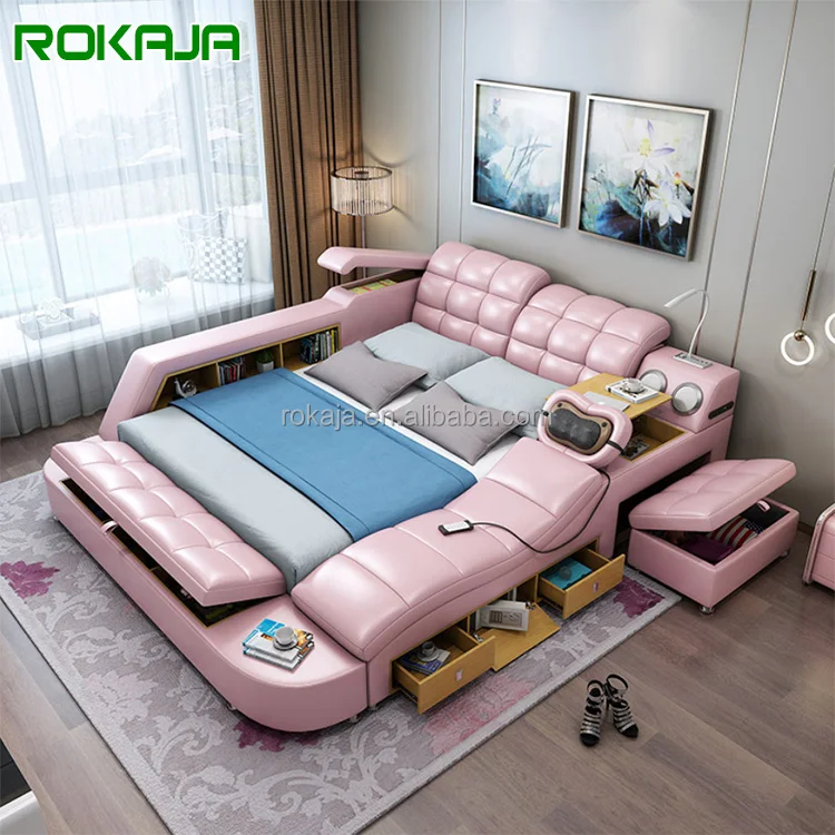 Luxury Multifunction Bed With Massage Storage Wood Frame Tatami Beds Modern Bedroom Furniture Set For Sale