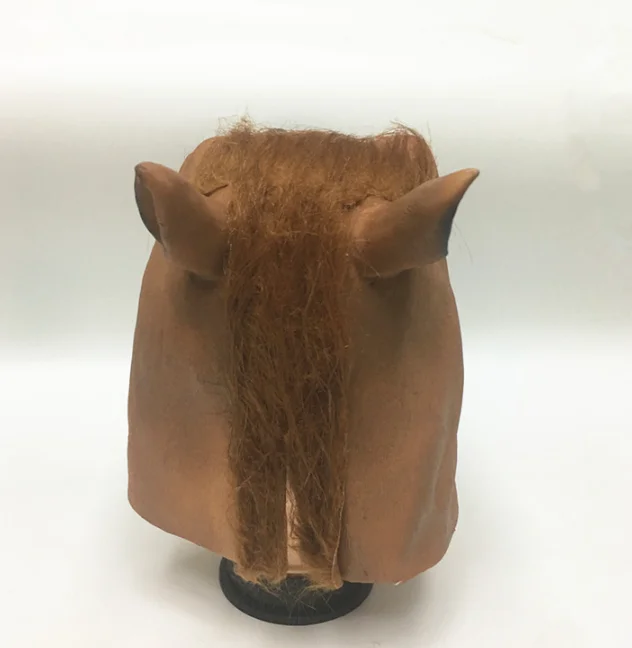 Creepy Brown Horse Head Headwear Rubber Animal Mask With Fur Halloween Party Costume Cosplay Novelty Props