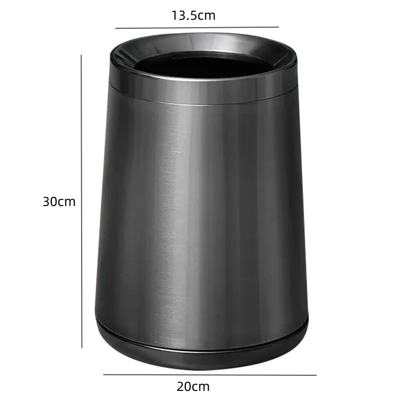 8L Black Trash bin Stainless Steel Garbage Can Room Trash Can Metal Waste Bin with Top Opening