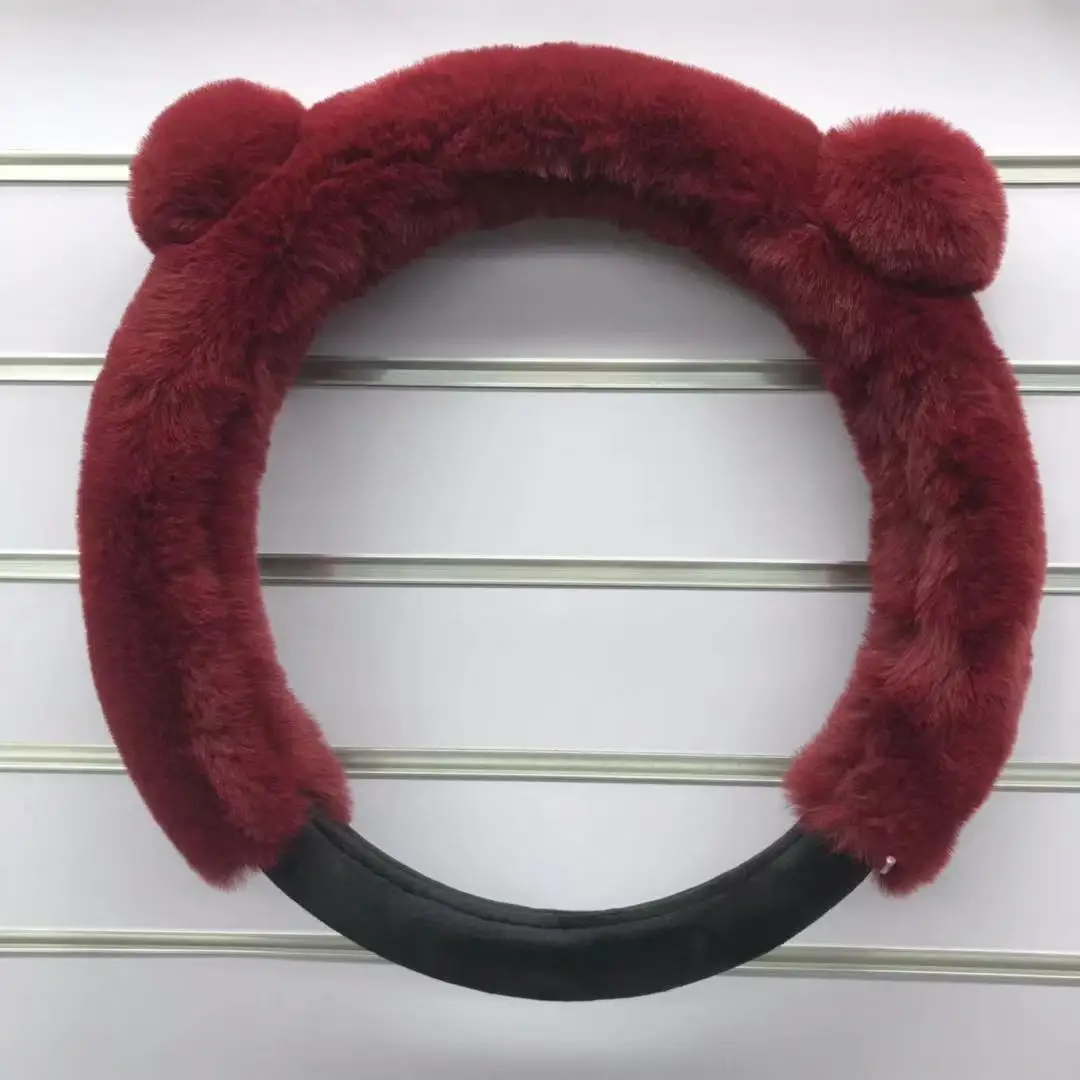 Cute Pattern Plush Material Warmth Hand Feeling Car Steering Wheel Cover