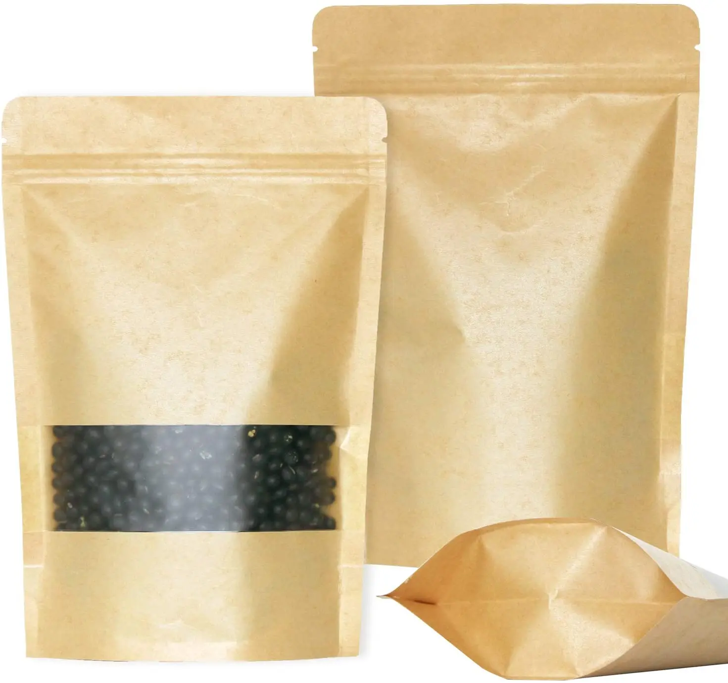 hot sale eco friendly biodegradable custom kraft paper stand up pouch bag food packaging bags with window