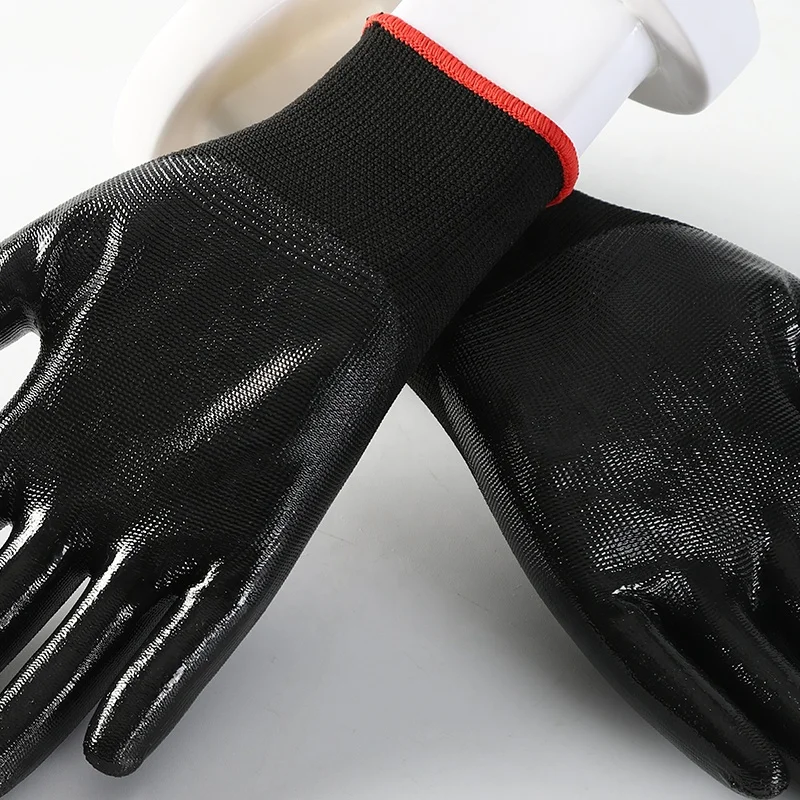 Oil Water Resistant Polyester Nitrile Coated Safety Gloves For Construction