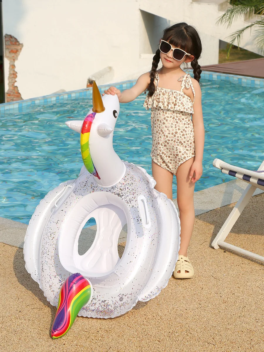 Summer Party Outdoor Water Recreation Swimming Pool Floats Access Glitter Flamingo Inflatable Swim Rings