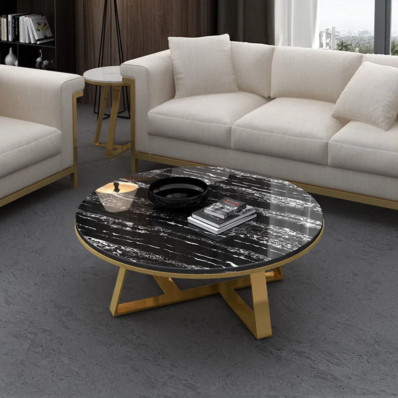 Набор из 3 золотых круглых мраморных кофейных столиков для гостиной