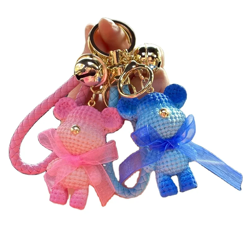 Cute Doll Keychain Custom Tie Bear Backpack Pendant Resin Material Braided Keychain For Women