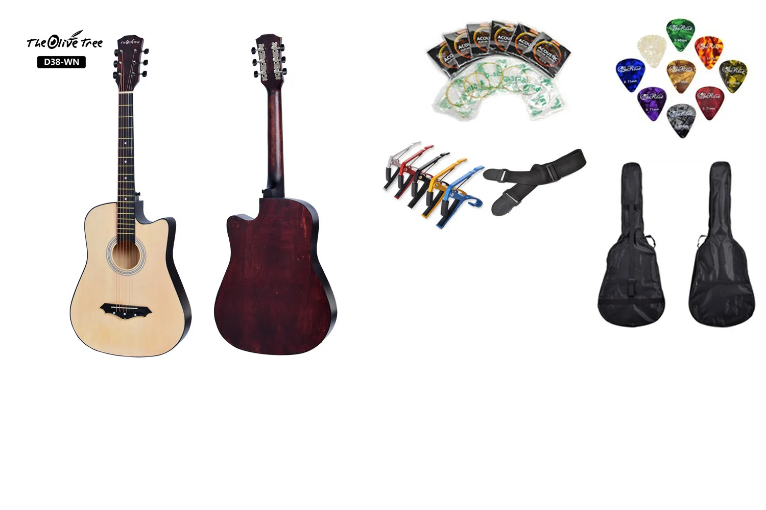 Musical instruments Wholesaler price OEM colorful 38inch acoustic guitar set made of China guitar factory