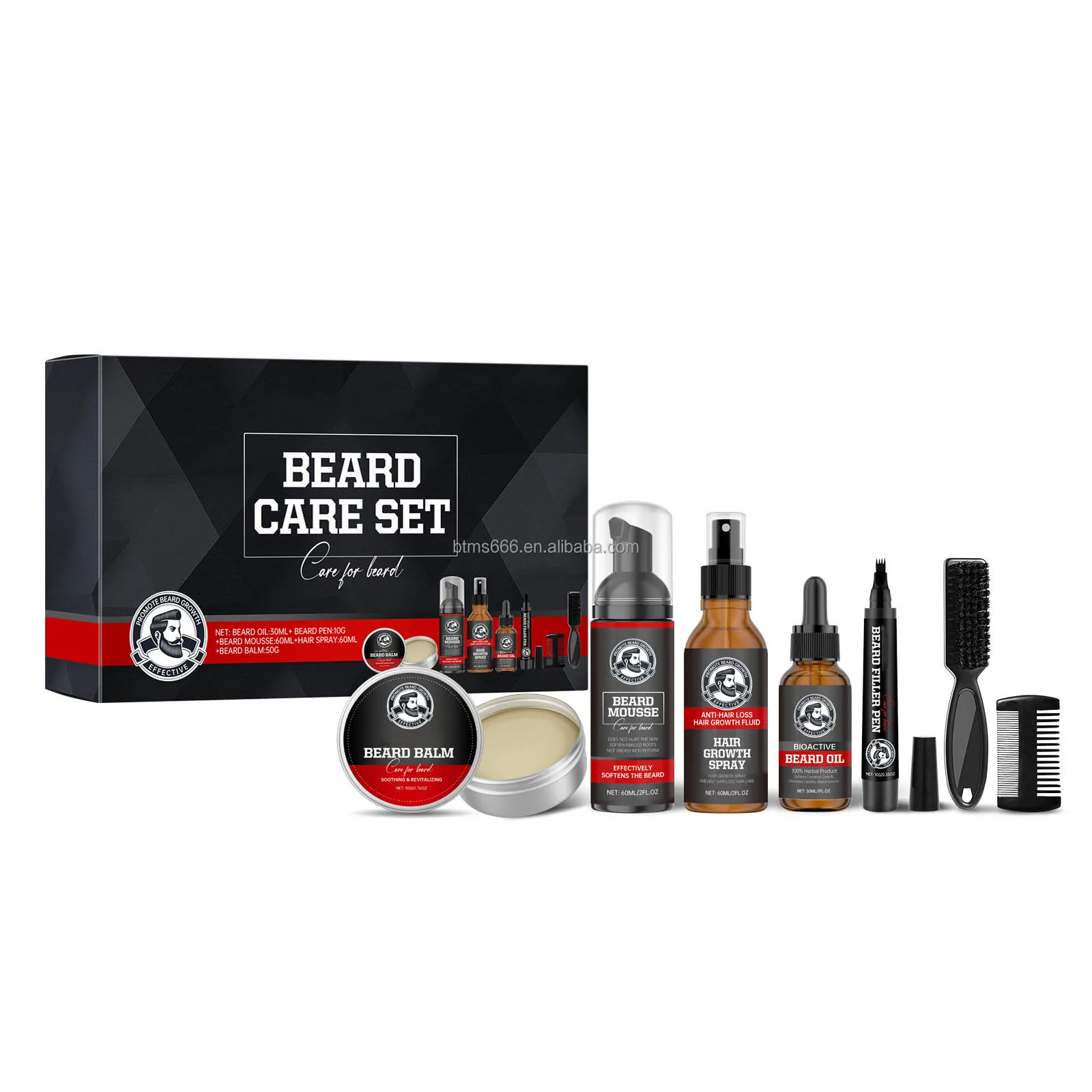 Bettermiss Custom Logo 7pcs Beard Growth Kit OEM Natural Organic Beard Oil Beard Kit For Men Grooming Care Set