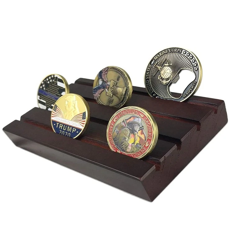 Military Challenge Coin Display Holder Stand Wooden 4 Rows Small wood stand display