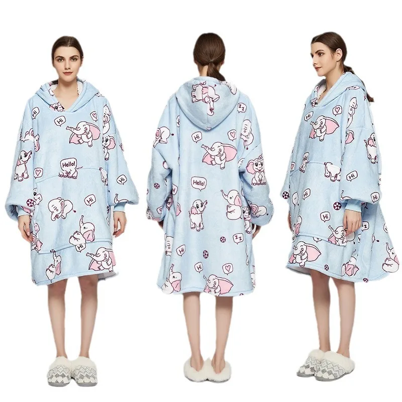 Luxury Giant Cozy Double-deck Luxury Giant Flannel Sleeping Plush Hoodie Blanket For Winter Big Wearable Blanket Hoodie