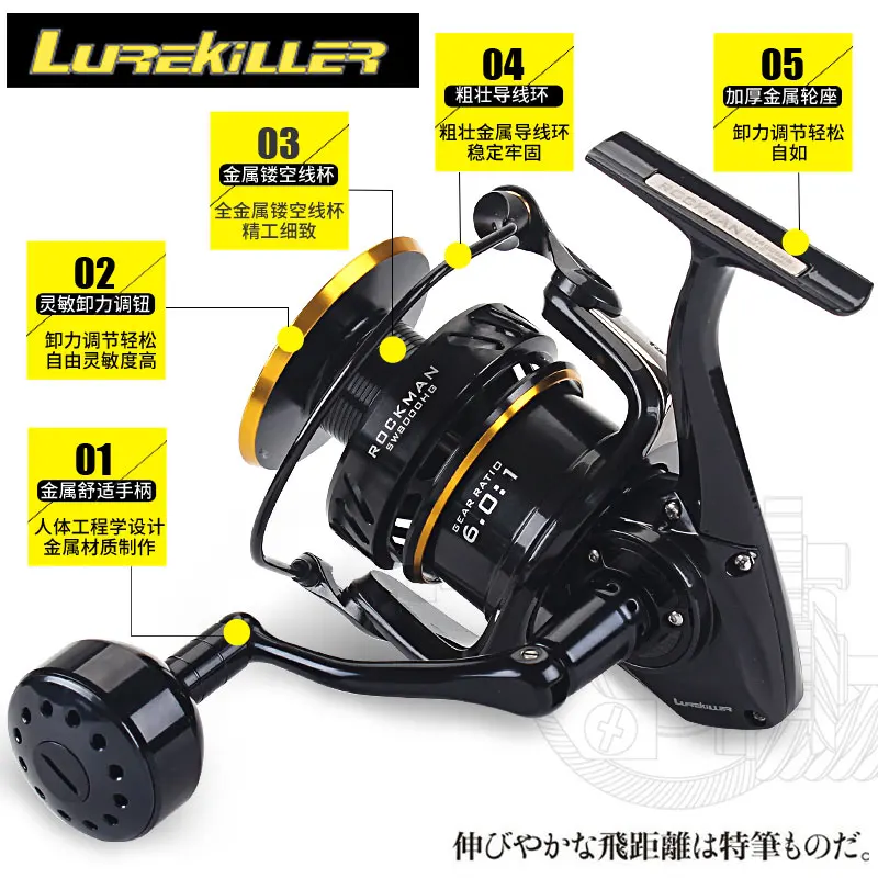 Lurekiller Rockman SW8000HG высокая скорость 6 0: 1 полностью металлическая катушка для джиггинга спиннинговая Рыболовная соленой