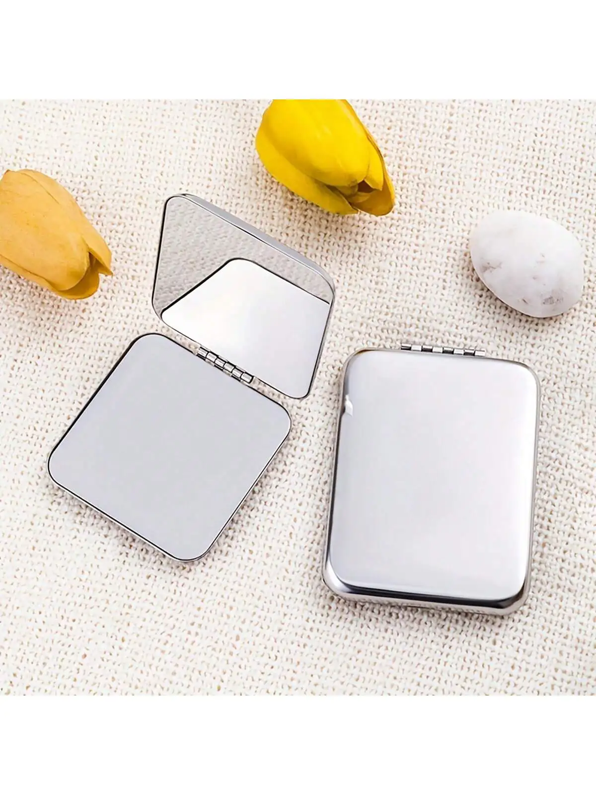 SENKA Customized Logo Stainless Steel Pocket Pocket Makeup Mirror Square Round Shape Folding Double-Sided Makeup Mirror Travel M