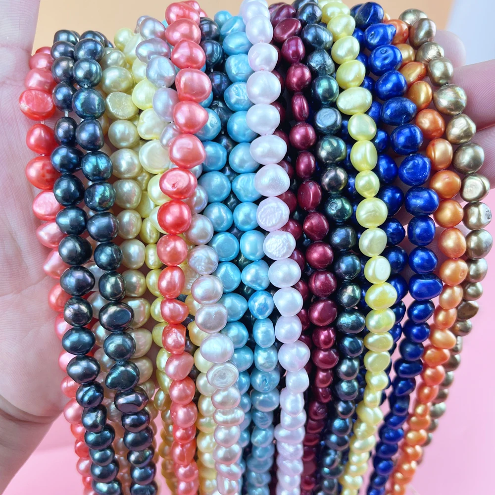 2022 Wholesale Artificial Dyed Colored Pearls 8-9mm Through Hole Baroque Reversible Genuine Freshwater Pearl String Beads