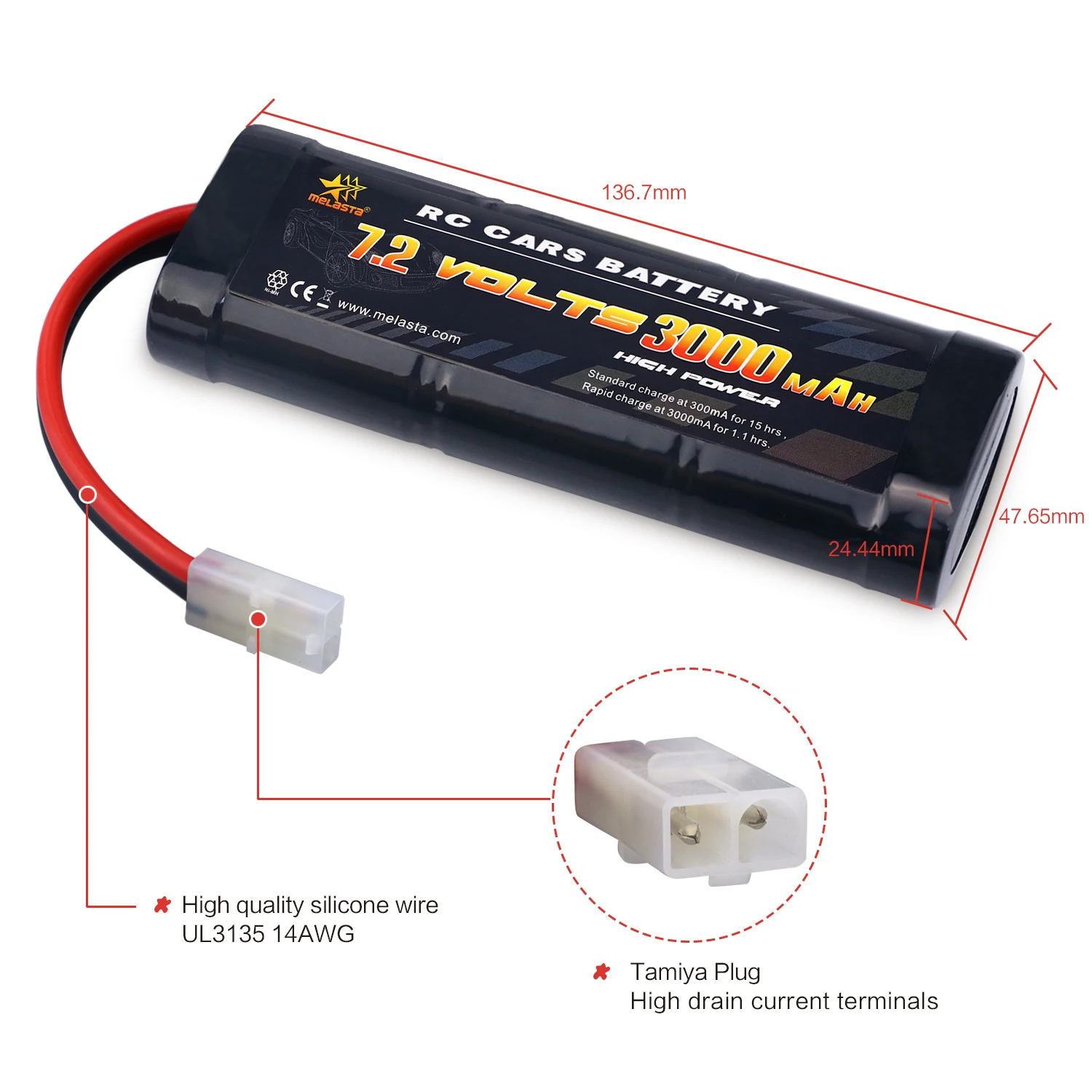 NIMH перезаряжаемый аккумулятор 7,2 в 3000 мАч с разъемом tamiya для радиоуправляемых автомобилей/грузовиков/лодок/самолетов