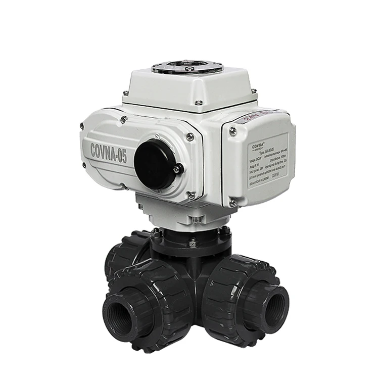 COVNA On Off Type Plastic Motorize Actuated Valves 120V DN50 3 Way Electric PVC Ball Valve