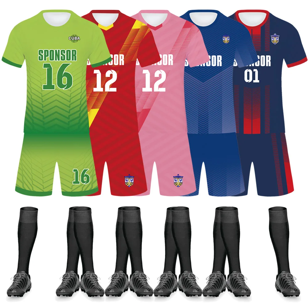 Высококачественная цветная футболка на заказ, быстросохнущая ткань, тренировочная одежда, комплекты одежды для взрослых, одежда для футбольной команды