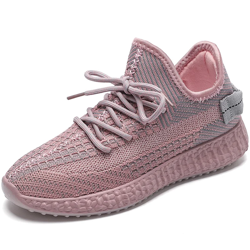 
Jinjiang Cheaper Stock shoes OEM custom sport shoes lace-up knit upper Women Yeezy shoes 