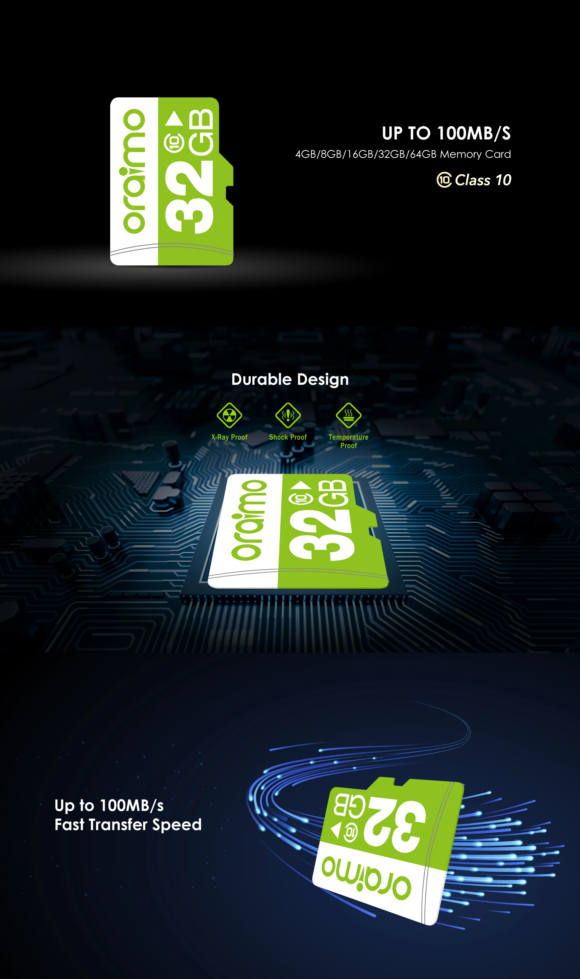 Oraimo 4Gb/8Gb/16Gb/32Gb/64Gb Durable Design  Online Sd Memory Card Fast Transfer Speed