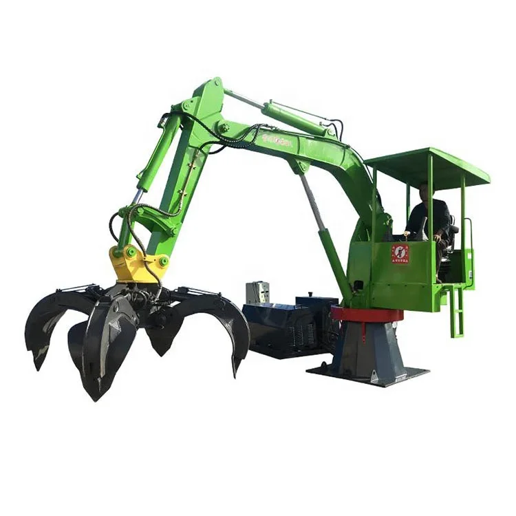 China Tower Scrap Wood Handling Stationary Type Hydraulic Cab Timber Grapple Loader Manipulator Crane with Grab for Scrap Metal