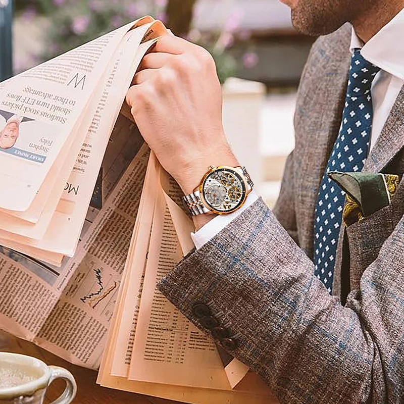 Механические часы jinshanghai с двойным маховиком, модная маленькая пластина с тремя контактами, водонепроницаемые механические часы с ремешком из нержавеющей стали