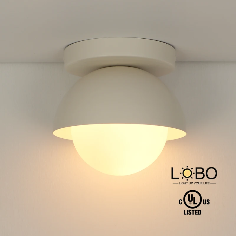 Nordic Style Hallway Decor Surface Mounting Lighting Fixture Metal Body Ceiling Light With Opal Glass Shade