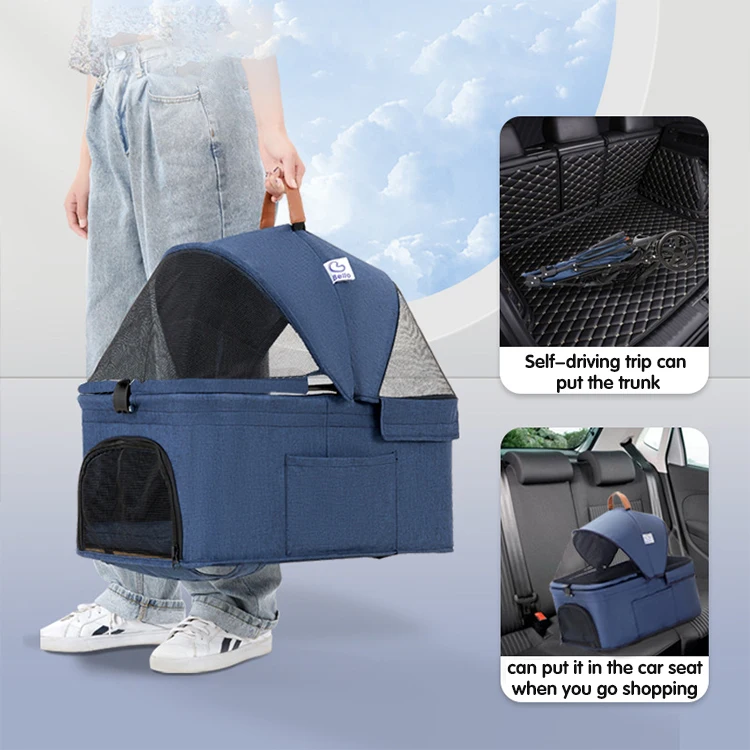 3-in-1 Foldable Pet Stroller Detachable Carrier Car Seat 4 Wheels Dog Cat Stroller
