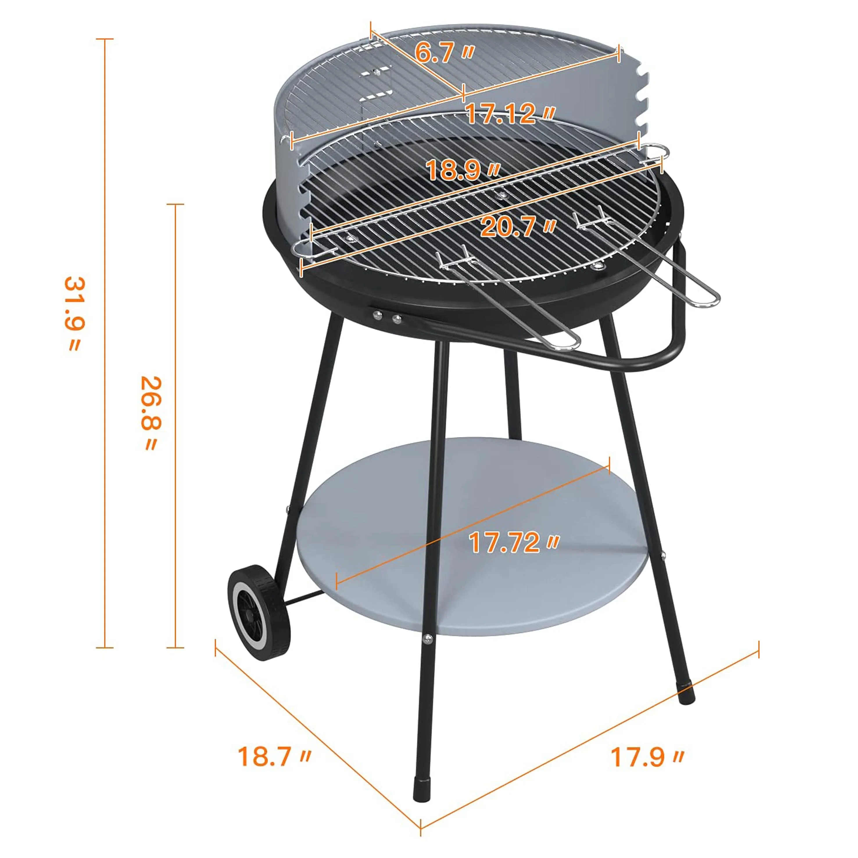 Easily Cleaned Outdoor glossly black porcelain enamel grill charcoal barbecue grill