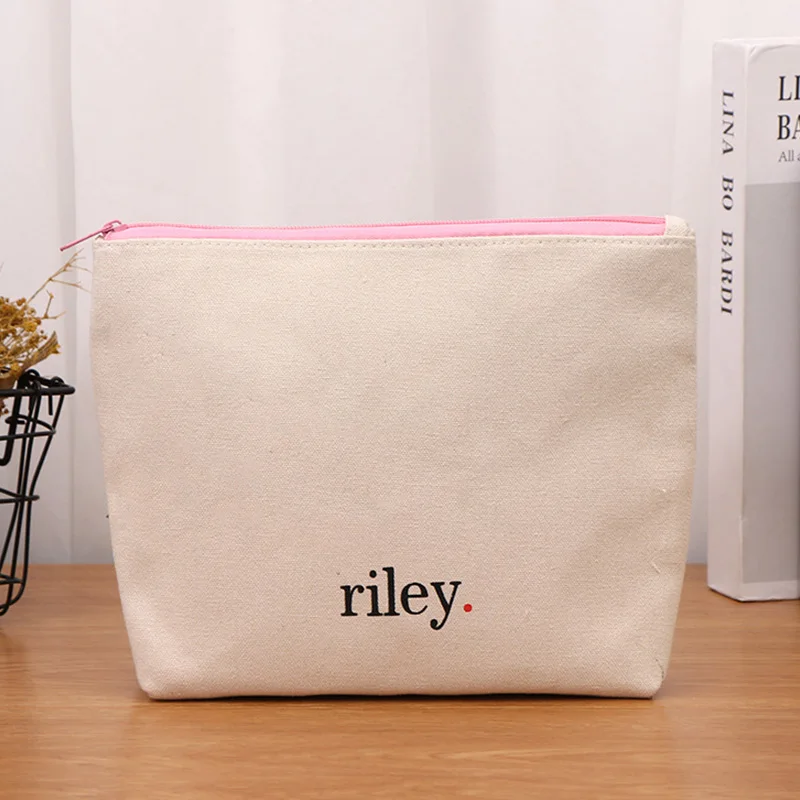 Wholesale Canvas Cotton Cosmetic Pouch Custom Logo Printed Eco Friendly Blank Organic Makeup Make Up Bag