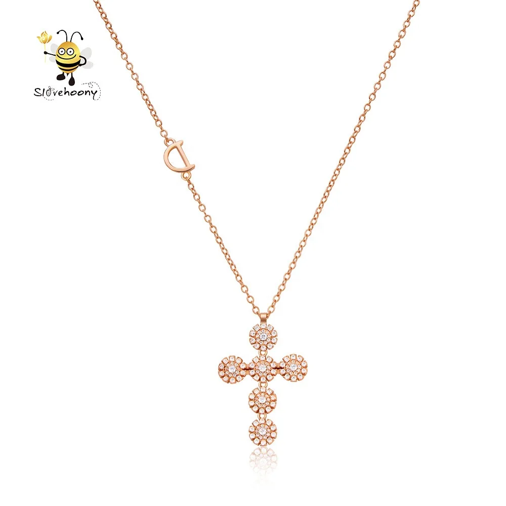 Ожерелье Slovehoony из стерлингового серебра 925 пробы с подвеской-крестом и маргариткой, цепочка с буквой D для женщин, ювелирные изделия высокого качества