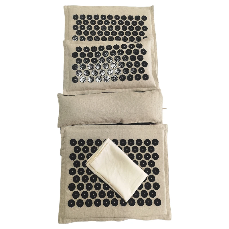 Back massage mat wholesale  linen fabric 6pcs sets shakti  acupressure mat and acupressure pillow set with foot mat