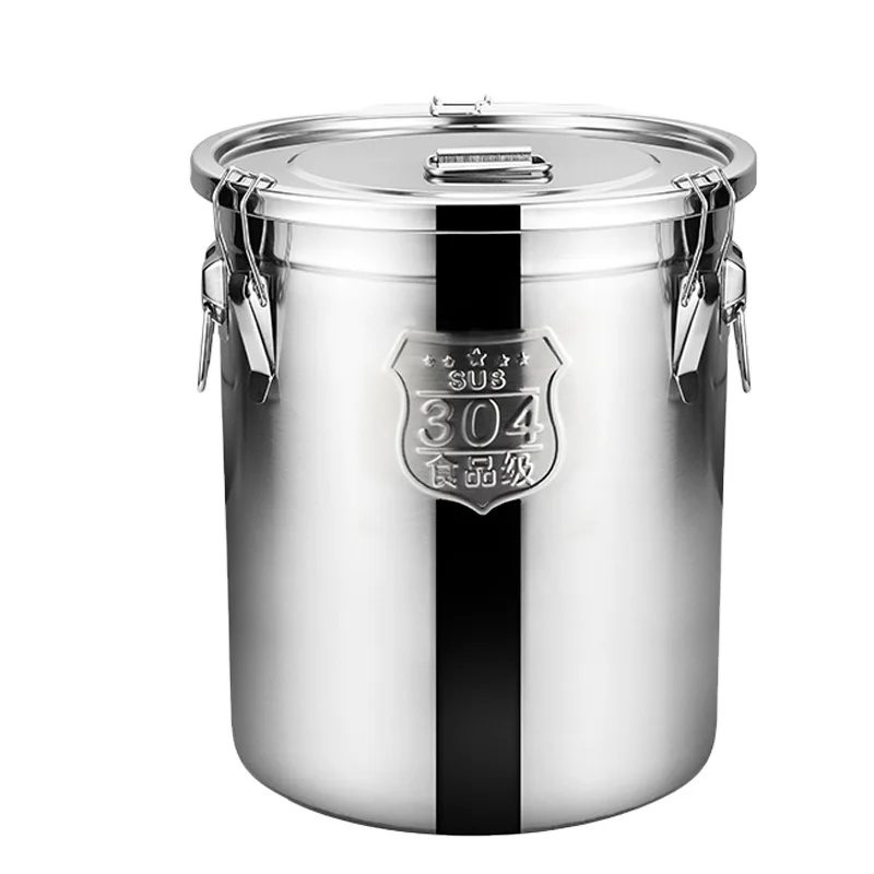 Kitchen Food Flour Oil Milk Rice Cereal Grain Coffee Bean Sealed Storage Bucket 304 Stainless Steel Soup Barrel With Lid