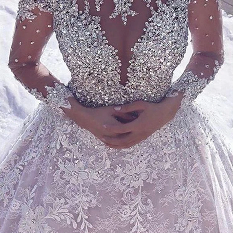 Manufacturer factory  sexy luxury Bridal  Gown Elegance  long sleeve Mermaid Wedding dress With Detachable China supplier