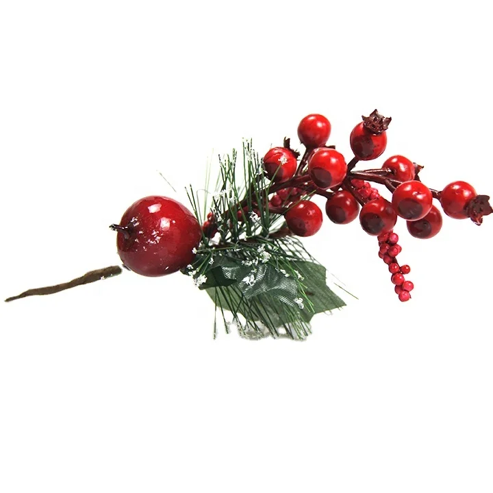 
23cm plastic artificial red berries flowers twig bean branch fruit artificial berry branch for christmas wedding decoration 