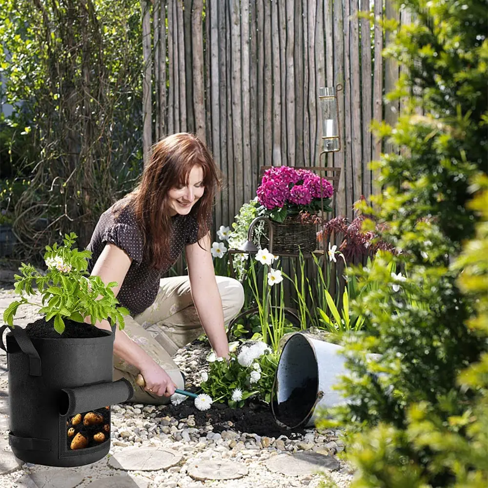 Customized 7 10 20 30 gallon heavy duty felt fabric garden plant nursery grow bags