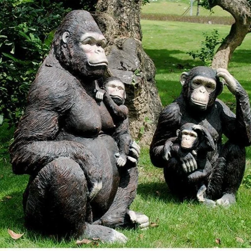 Customized Design Realistic Resin Fiberglass Sculpture Animal Gorrila Statue Fiberglass Material Artificial Outdoor Decoration