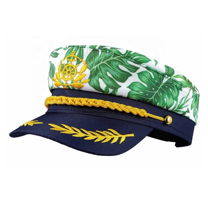 New Sailor Hat Unisex Yacht Captain Hat  Navy Yacht Captain Hat Monstera Marine Admiral Embroidered Cotton Custom