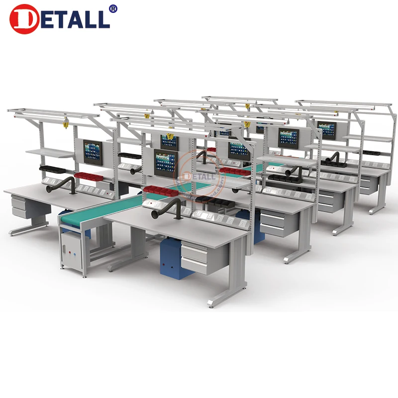 Detall-OEM ESD Aluminum Conveyor Belt Baffle Modular Designed Flexible Assembly Line Work Bench
