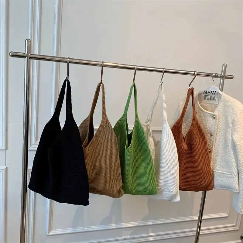 Custom Large Capacity Countryside Pastoral Style Thick Fly Knitted Shopping Bag Crochet Portable Tote Bag