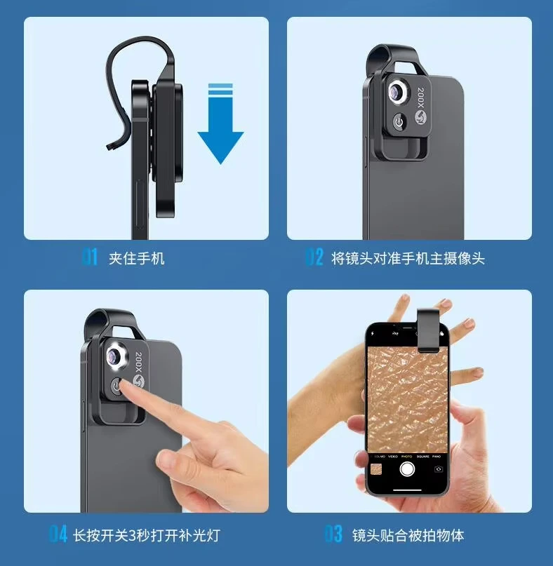 Universal Mobile Phone Microscope Magnifier 200X Optical CPL Zoom Camera Clip LED Lens